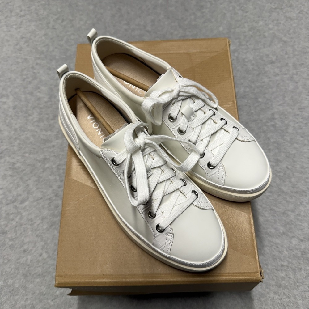 Vionic Winny Shoes Womens 9 White Leather Lace Up Walking Comfort Sneaker